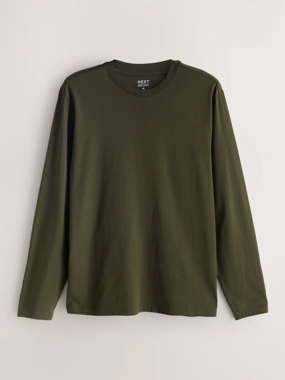 T-Shirts En Hemden*Next - Normale Pasvorm - verpakking van 5 regular-fit T-shirts met lange mouwen van 100% katoen Slate/Green/Ecru/Orange/Brown