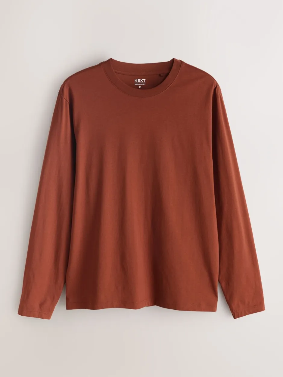 T-Shirts En Hemden*Next - Normale Pasvorm - verpakking van 5 regular-fit T-shirts met lange mouwen van 100% katoen Slate/Green/Ecru/Orange/Brown