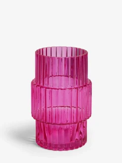 Vazen*Next Small Ribbed Glass Vase Roze