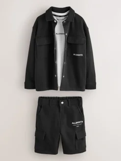 Jassen En Jacks|smALLSAINTS Sweat Shacket T-Shirt and Shorts 3 Piece Set