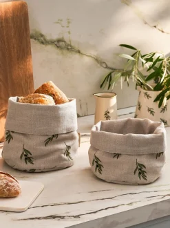 Keukenaccessoires*Sophie Allport Set van 2 olijfgroene linnen broodmanden