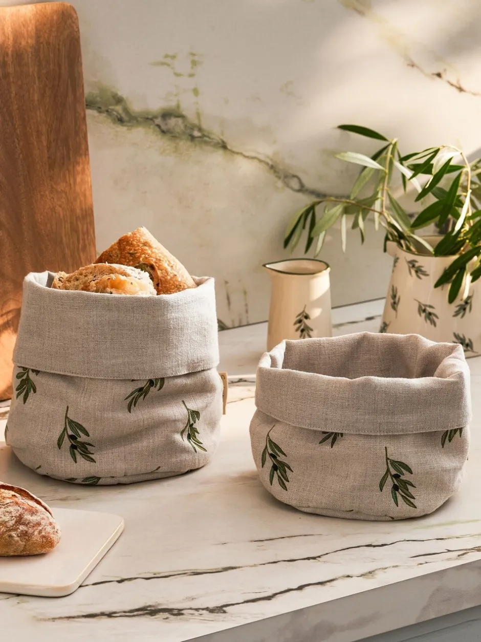 Keukenaccessoires*Sophie Allport Set van 2 olijfgroene linnen broodmanden