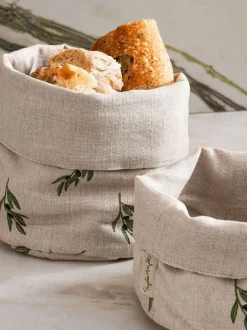 Keukenaccessoires*Sophie Allport Set van 2 olijfgroene linnen broodmanden