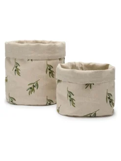 Keukenaccessoires*Sophie Allport Set van 2 olijfgroene linnen broodmanden