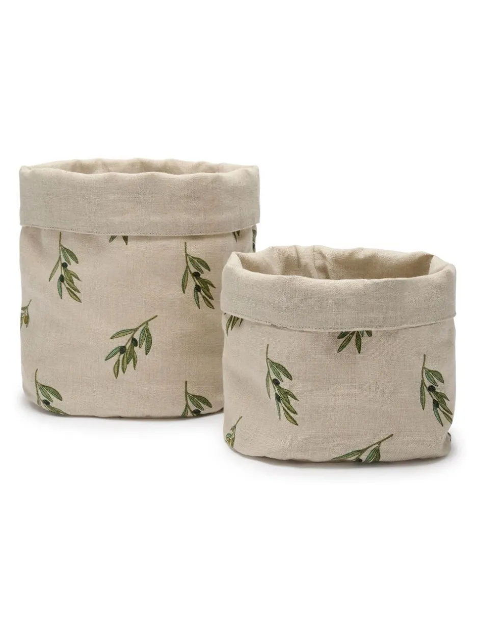 Keukenaccessoires*Sophie Allport Set van 2 olijfgroene linnen broodmanden