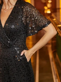Jumpsuits En Playsuits|Sosandar - Jumpsuit met engelmouwen en lovertjes