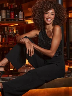 Jumpsuits En Playsuits*Sosandar - Jumpsuit met top met pailletten en één schouder
