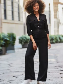 Jumpsuits En Playsuits*Sosandar jumpsuit met zijStrepen en knoopsluiting aan de voorkant