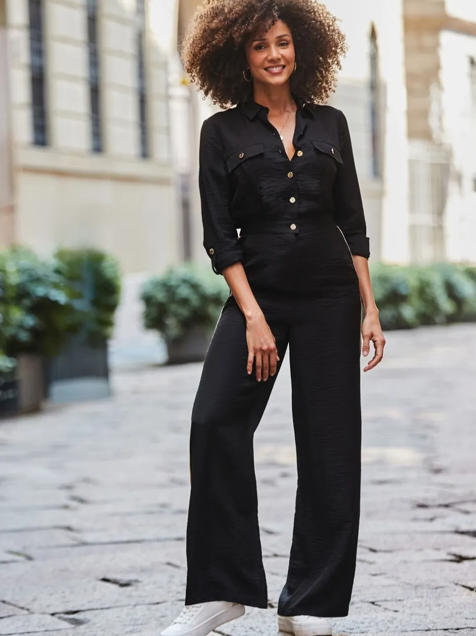 Jumpsuits En Playsuits*Sosandar jumpsuit met zijStrepen en knoopsluiting aan de voorkant