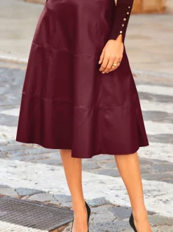Rokken|Sosandar Leather Look Panelled A-Line Midi Skirt