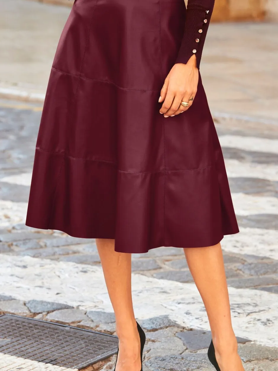 Rokken|Sosandar Leather Look Panelled A-Line Midi Skirt