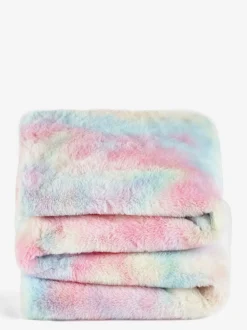 Kussentjes En Plaids|Kussentjes En Plaids*Next Sprei van imitatiebont met regenboog en ombré-effect