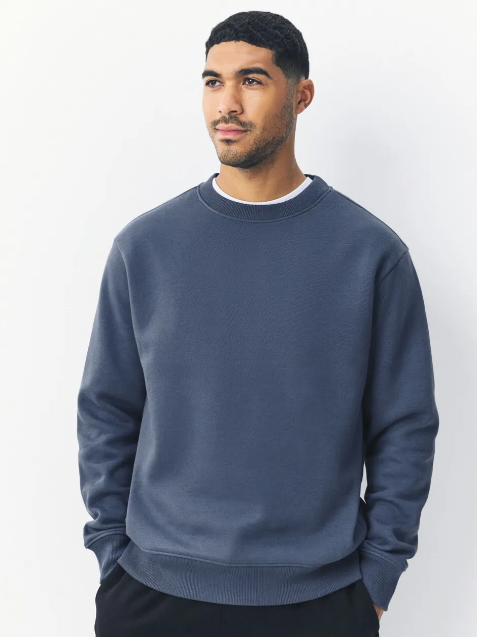 Sweaters En Hoody´S|Sweaters En Hoody´S|Next Staalblauw - Normale Pasvorm - Heavyweight Cotton Rich Crew Neck Sweatshirt