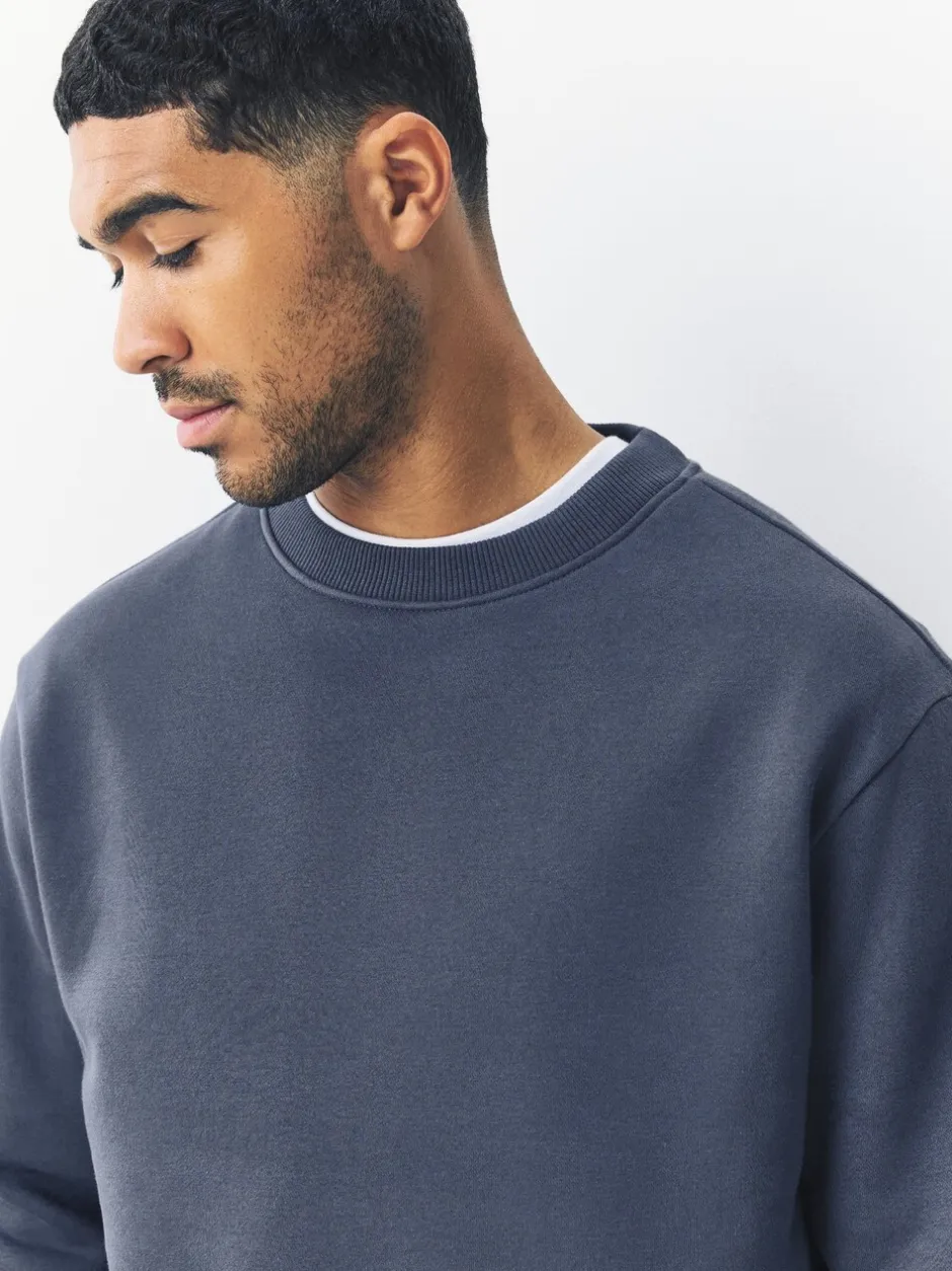Sweaters En Hoody´S|Sweaters En Hoody´S|Next Staalblauw - Normale Pasvorm - Heavyweight Cotton Rich Crew Neck Sweatshirt