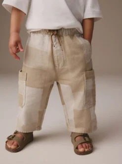 Jeans En Joggingbroeken|Jeans|Next - 100% katoenen cargobroek met wijde pijpen en elastische taille (3mnd-7jr) Steenkleurig patchwork