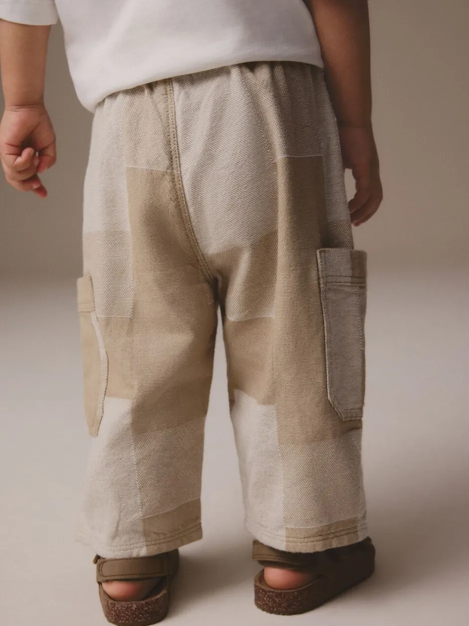 Jeans En Joggingbroeken|Jeans|Next - 100% katoenen cargobroek met wijde pijpen en elastische taille (3mnd-7jr) Steenkleurig patchwork