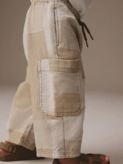 Jeans En Joggingbroeken|Jeans|Next - 100% katoenen cargobroek met wijde pijpen en elastische taille (3mnd-7jr) Steenkleurig patchwork