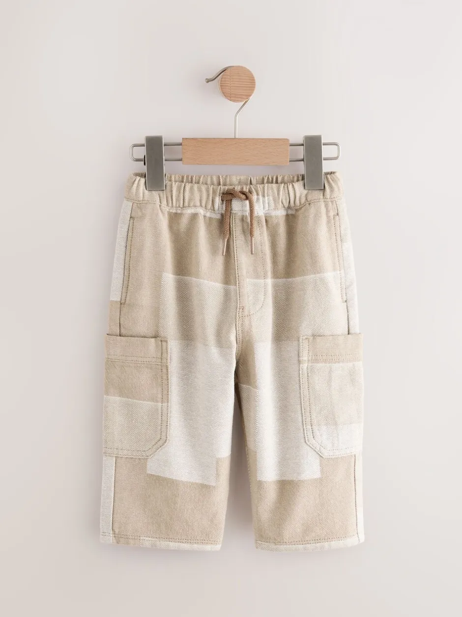 Jeans En Joggingbroeken|Jeans|Next - 100% katoenen cargobroek met wijde pijpen en elastische taille (3mnd-7jr) Steenkleurig patchwork