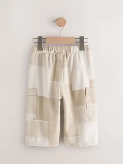 Jeans En Joggingbroeken|Jeans|Next - 100% katoenen cargobroek met wijde pijpen en elastische taille (3mnd-7jr) Steenkleurig patchwork