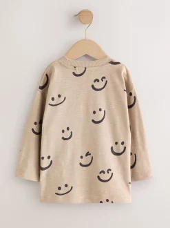 T-Shirts|Tops*Next - 100% katoenen T-shirt met lange mouwen en all-over print (3mnd -7jr) Steenkleurige Smile