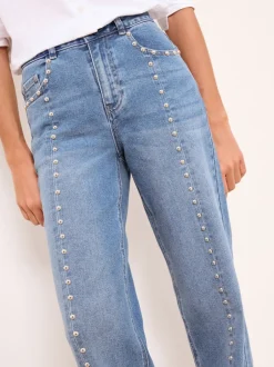 Jeans|Lipsy - Wide Leg Jeans Studded Mid Wash Blue