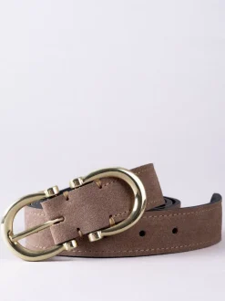 Ceintuurs|Lakeland Leather - Bowness Suède Riem met Dubbele Gesp Taupe