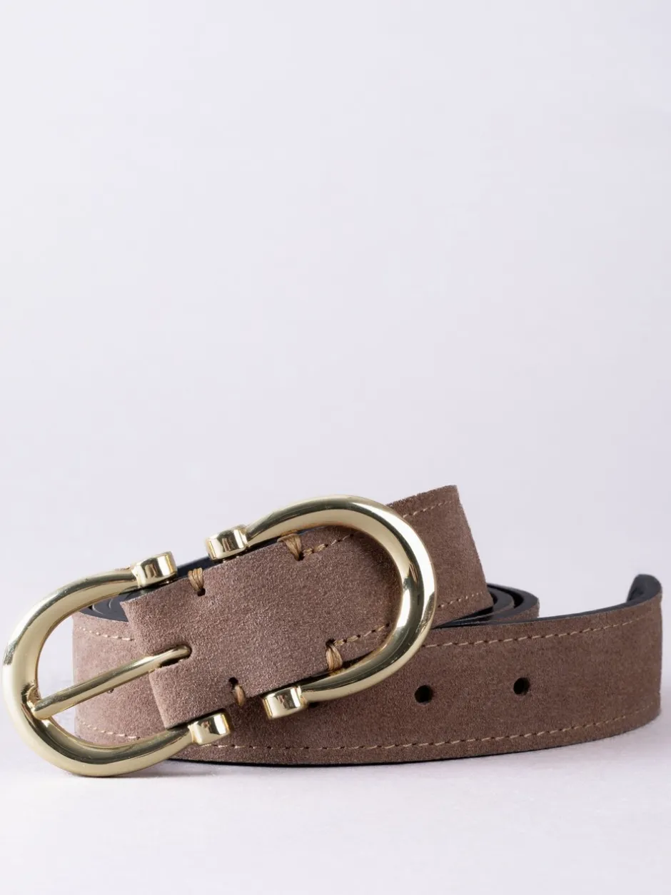 Ceintuurs|Lakeland Leather - Bowness Suède Riem met Dubbele Gesp Taupe
