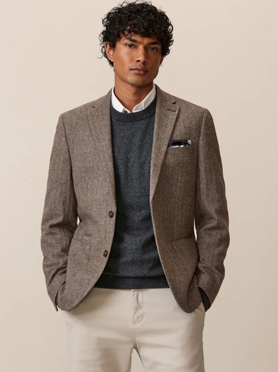 Blazers En Business-Jasjes|Next - Normale Pasvorm - Blazer met visgraatmotief en hoog wolgehalte Taupe