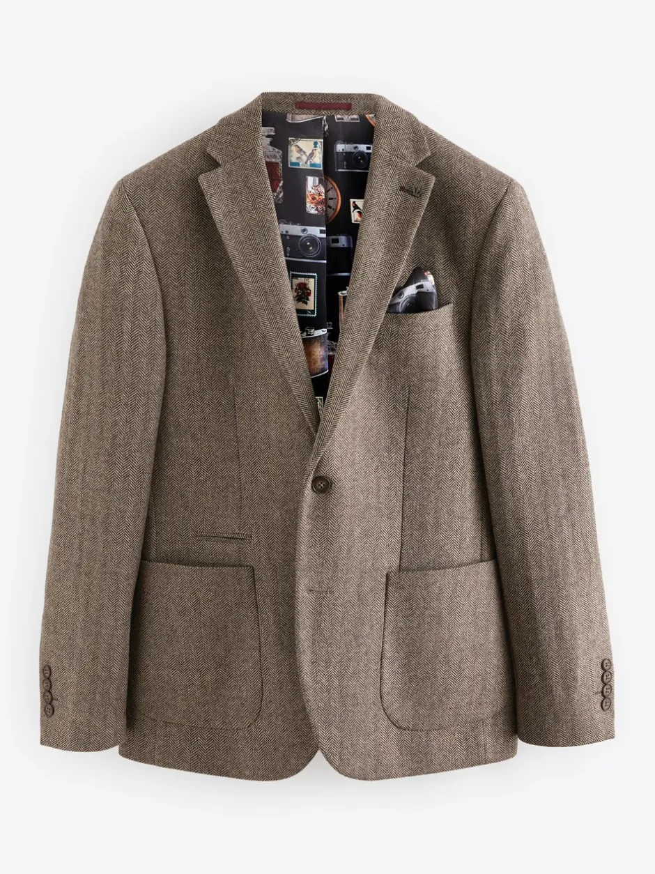 Blazers En Business-Jasjes|Next - Normale Pasvorm - Blazer met visgraatmotief en hoog wolgehalte Taupe
