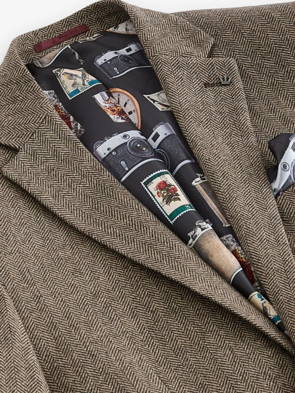 Blazers En Business-Jasjes|Next - Normale Pasvorm - Blazer met visgraatmotief en hoog wolgehalte Taupe
