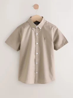 Shirts*Next Taupe - Oxford-overhemd met korte mouwen mouwen en hoog aandeel katoen (3-16 jr)