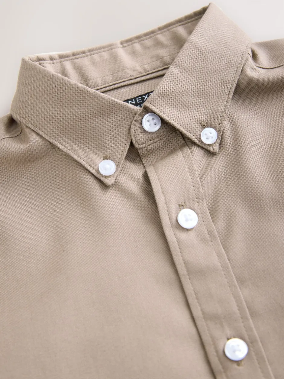 Shirts*Next Taupe - Oxford-overhemd met korte mouwen mouwen en hoog aandeel katoen (3-16 jr)
