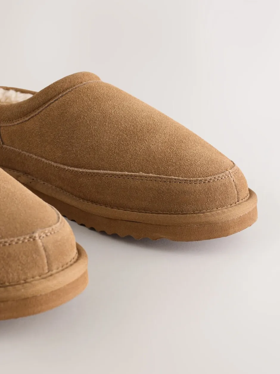 Pantoffels|Loungewear*Next - Signature Suede Faux Fur Lined Slippers Taupe