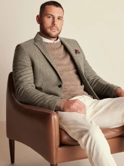 Blazers En Business-Jasjes*Next - Slim Fit - Blazer met visgraatmotief en hoog wolgehalte Taupe