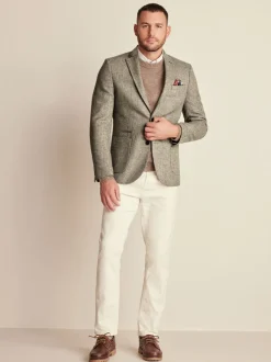 Blazers En Business-Jasjes*Next - Slim Fit - Blazer met visgraatmotief en hoog wolgehalte Taupe