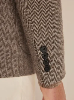 Blazers En Business-Jasjes*Next - Slim Fit - Blazer met visgraatmotief en hoog wolgehalte Taupe