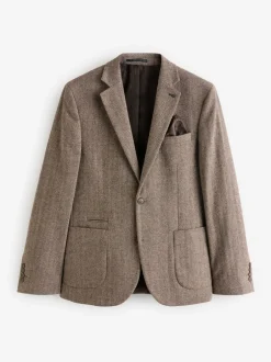 Blazers En Business-Jasjes*Next - Slim Fit - Blazer met visgraatmotief en hoog wolgehalte Taupe