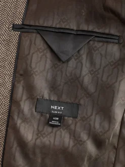Blazers En Business-Jasjes*Next - Slim Fit - Blazer met visgraatmotief en hoog wolgehalte Taupe