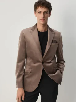 Blazers En Business-Jasjes|Smokings En Feestkleding*Next - Slim Fit - Velvet blazer met zelfrevers Taupe