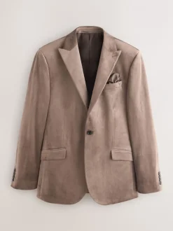 Blazers En Business-Jasjes|Smokings En Feestkleding*Next - Slim Fit - Velvet blazer met zelfrevers Taupe