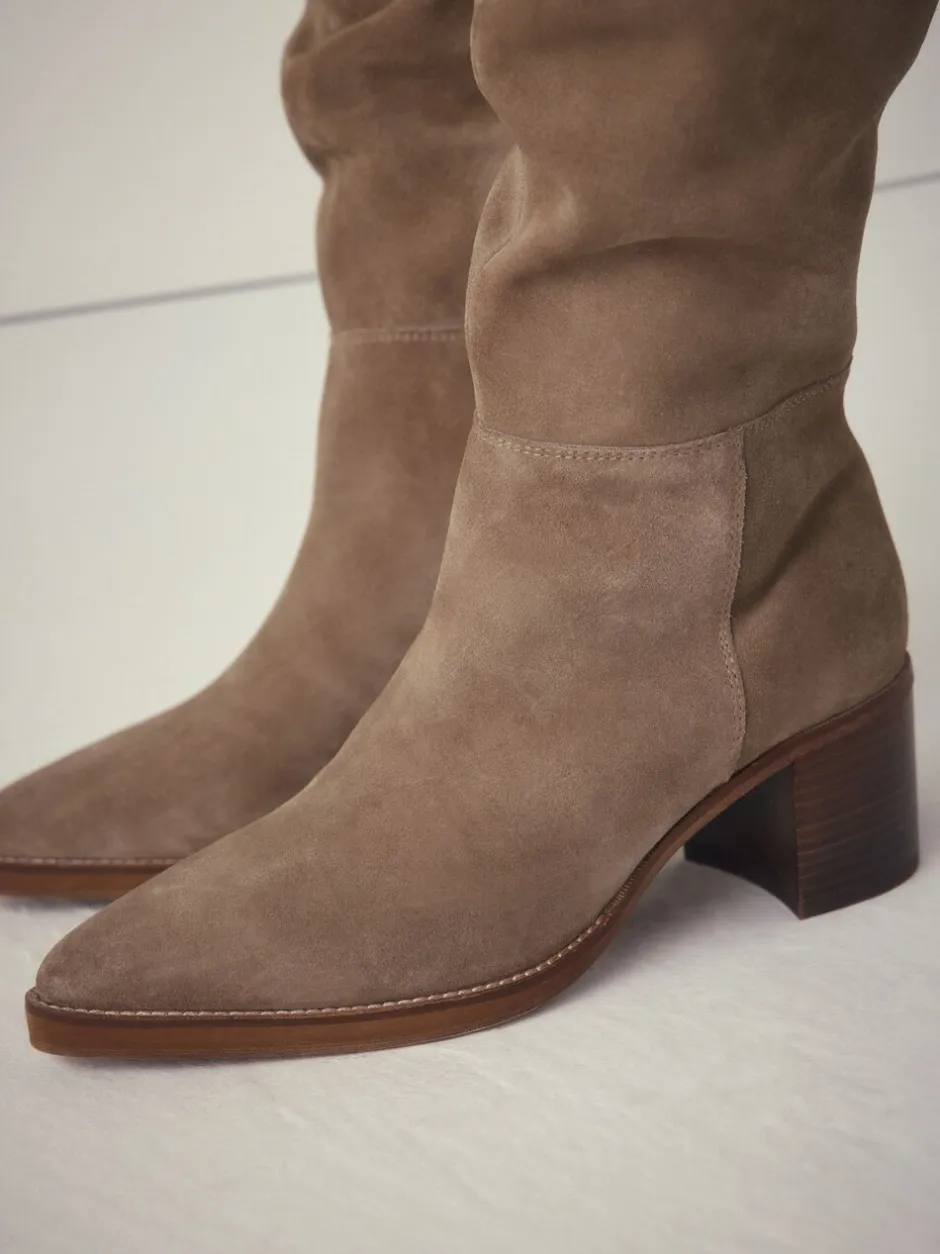 Ruimvallend En Extraruimvallend|Boots|Next - Forever Comfort® Slouchy Knee High Block Heeled Boots Taupe Brown Suede