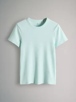Tops En T-Shirts*The Set Taupe Brown/Light Brown/Blue/Light Blue/Cream - 5 Pack Korte Mouw Geribd T-shirt