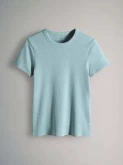 Tops En T-Shirts*The Set Taupe Brown/Light Brown/Blue/Light Blue/Cream - 5 Pack Korte Mouw Geribd T-shirt