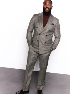 Pakken*Next Taupe bruin - Double Breasted Signature Marzotto 100% Italian Wool Herringbone Suit Jacket