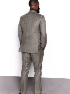 Pakken*Next Taupe bruin - Double Breasted Signature Marzotto 100% Italian Wool Herringbone Suit Jacket