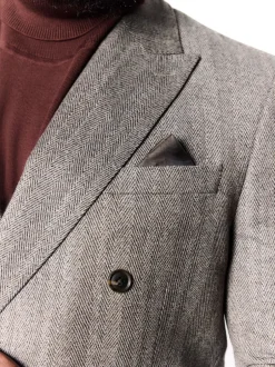 Pakken*Next Taupe bruin - Double Breasted Signature Marzotto 100% Italian Wool Herringbone Suit Jacket