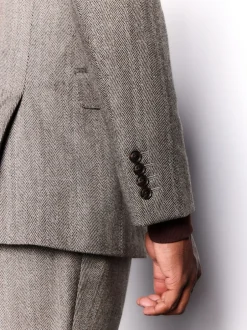 Pakken*Next Taupe bruin - Double Breasted Signature Marzotto 100% Italian Wool Herringbone Suit Jacket
