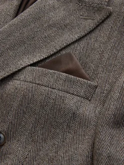 Pakken*Next Taupe bruin - Double Breasted Signature Marzotto 100% Italian Wool Herringbone Suit Jacket