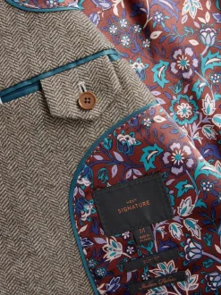 Blazers En Business-Jasjes*Next - Normale Pasvorm - Signature Nova Fides Blazer van wolblend met visgraatmotief Taupe bruin