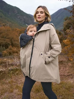 Jassen En Jacks|Moederschap*Seraphine - 3-In-1 Maternity & Babywearing Raincoat Taupe-grijs